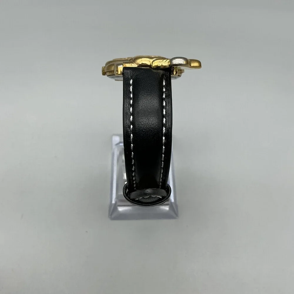 Vtg Lorus Womens Watch 30mm Disney Goofy Gold Tone Black Leather New Battery